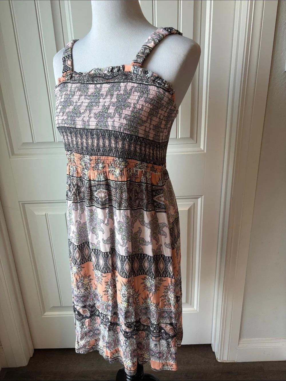 art class Peach and Black Patterned Midi Dress